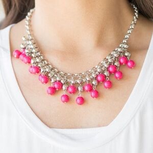 Friday Night Fringe Pink and Silver Beaded Necklace